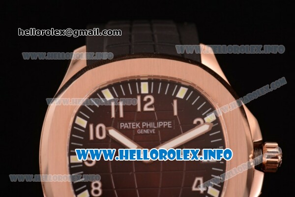 Patek Philippe Aquanaut Clone 3120 Automatic Rose Gold Case with Brown Dial Arabic Number Markers and Black Rubber Strap (BP) - Click Image to Close